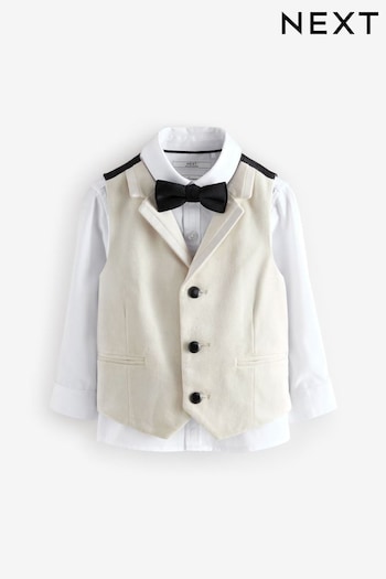 Ivory Plain Waistcoat Set With Shirt Baseball And Bow Tie (3mths-7yrs) (K83497) | £34 - £38