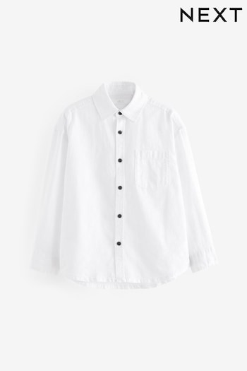 White Long Sleeve Linen Relax Fit Shirt (3-16yrs) (K83540) | £12 - £17