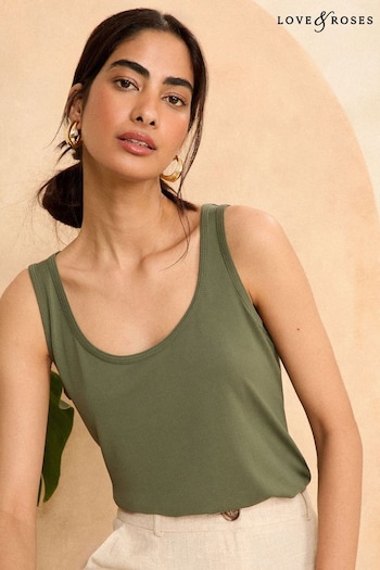 Love & Roses Khaki Green Premium Jersey Scoop Neck Vest (K83594) | £16