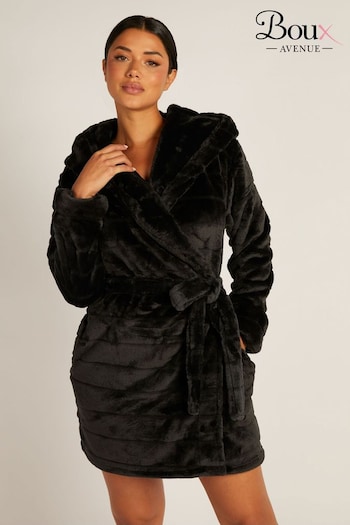 Boux Avenue Stripe Cut Cosy Supersoft Short Robe Dressing Black Gown (K83597) | £45