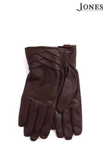 Jones Bootmaker Woven Detail Leather Brown Gloves (K83615) | £45