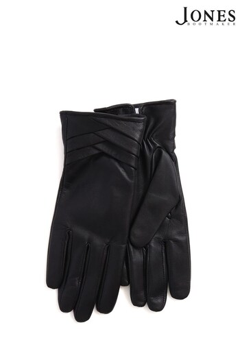 Jones Bootmaker Woven Detail Leather Black Gloves (K83620) | £45