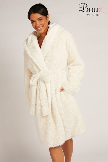 Boux Avenue Cream Sparkle Faux Fur Midi Cosy Supersoft Robe Dressing Gown (K83627) | £62
