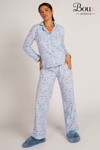 Boux Avenue Blue Christmas Pudding Fleece Supersoft Pyjamas Set (K83636) | £35
