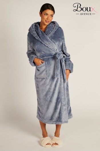 Boux Avenue Blue Cut Fur Trim Cosy Supersoft Long Robe Dressing Gown (K83649) | £62