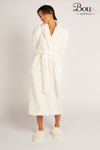 Boux Avenue Cream Heart Embossed Shawl Cosy Supersoft Long Robe Dressing Gown (K83650) | £58