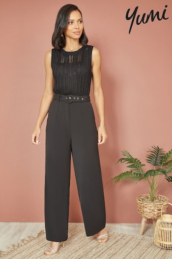 Yumi Black Straight Leg Crepe Trousers With Belt (K83666) | £45