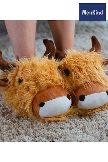 MenKind Brown Fuzzy Friends Highland Cow Slippers (K83841) | £25