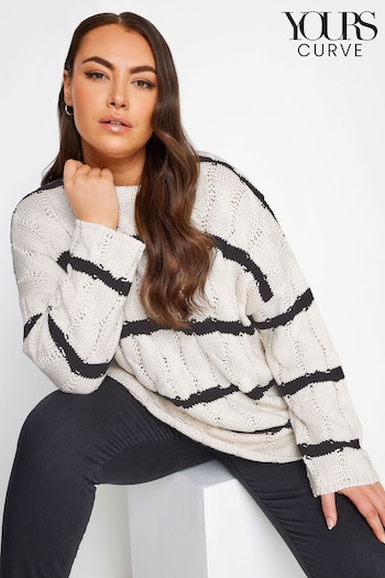 Yours Curve Cream Cable Stripe Jumper (K83904) | £34