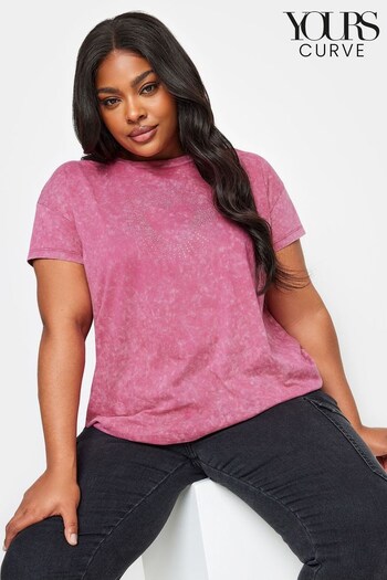 Yours Curve Pink Placement Print T-Shirt (K83905) | £19