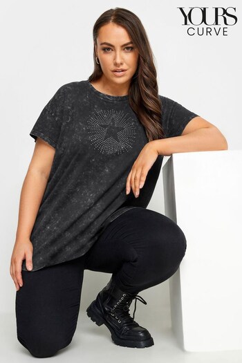 Yours Curve Grey Placement Print T-Shirt (K83915) | £19