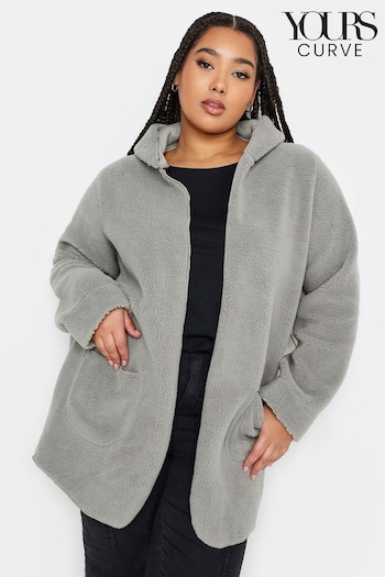 Yours Curve Grey Teddy Hooded Jacket (K83919) | £45