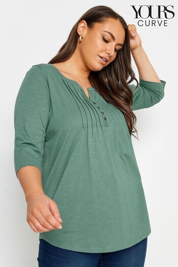 Yours Curve Green Pintuck Henley Top (K83924) | £21