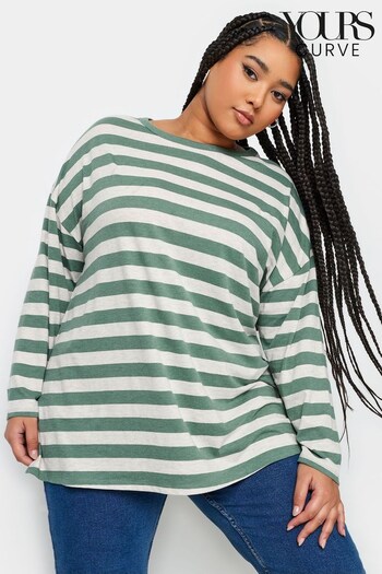 Yours Curve Green Fashion Throw On Stripe Top (K83925) | £19