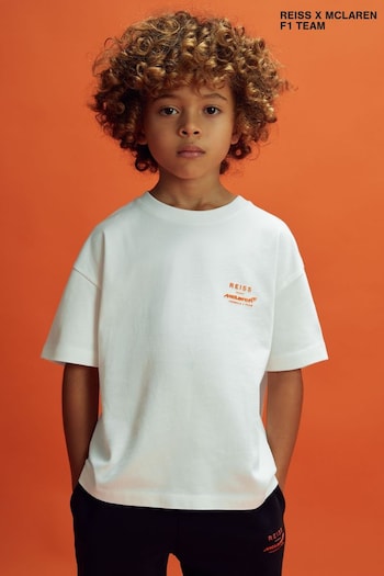 Reiss x McLaren F1 Team White 3-9 yrs McLaren F1 Oversized Cotton Crew Neck T-Shirt (K83950) | £26