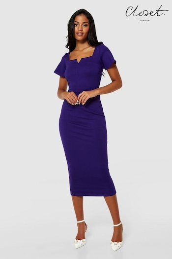 Closet London Purple Midi Bodycon Dress With Cap Sleeve (K83999) | £68