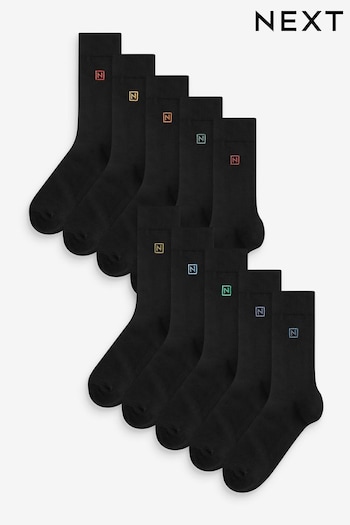 Bright Logo Black Embroidered Lasting Fresh Socks 10 Pack (K84002) | £22