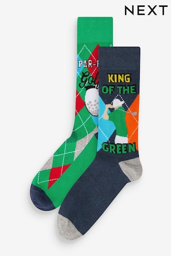 Green Golf Fun Pattern Socks 2 Pack (K84007) | £7