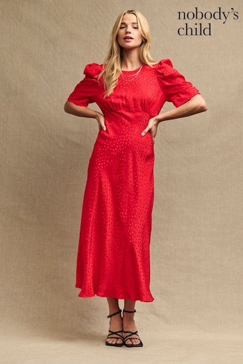Nobodys Child Red Moira Jacquard Midi Dress (K84010) | £69
