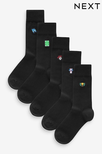 Black Football Fun Embroidered Socks 5 Pack (K84012) | £14