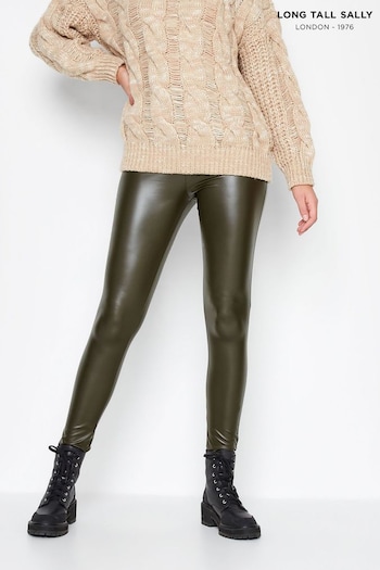 Long Tall Sally Green Stretch Leather Look Leggings Pants (K84016) | £27