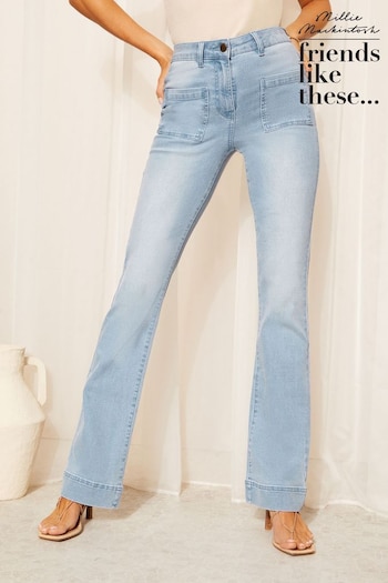 Friends Like These Bleach Blue Petite High Waist Pocket Flare Jeans Leggings (K84099) | £38