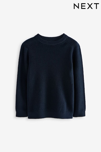 Navy Blue 100% Cotton Crew Neck Knitted Jumper (3-16yrs) (K84103) | £13 - £18