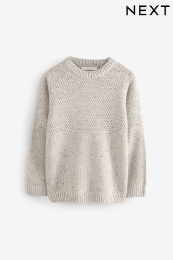 Neutral Grey Textured Crew Neck Jumper (3-16yrs) (K84131) | £15 - £20