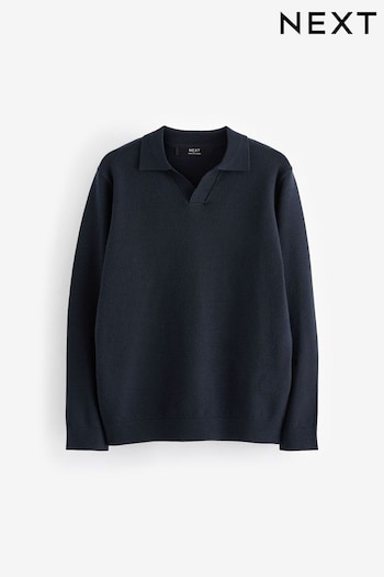 Navy Blue Trophy Neck Knitted Long Sleeve Polo Shirt (3-16yrs) (K84150) | £0