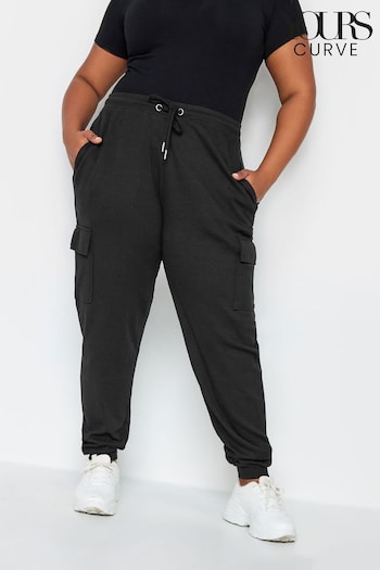 Yours Curve Black Ribbed Cargo Joggers (K84159) | £27