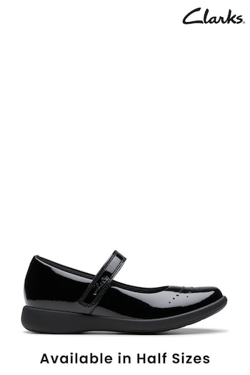 Clarks Black Pat Etch Gem K Shoes (K84208) | £44 - £46