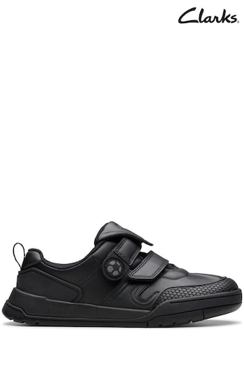 Clarks Black Leather Laser Track K Shoes (K84216) | £48 - £50