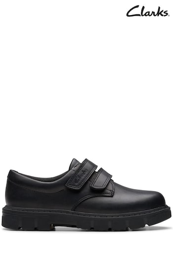Clarks Black Leather Lorcam Loop K Shoes (K84262) | £50 - £52
