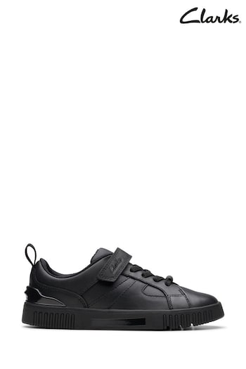 Clarks Black Leather Oslo Sky K shoes glitter-effect (K84281) | £48