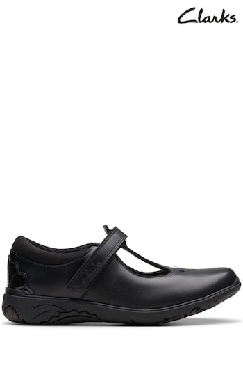 Clarks Black Leather Relda Gem K shoes preto (K84308) | £46