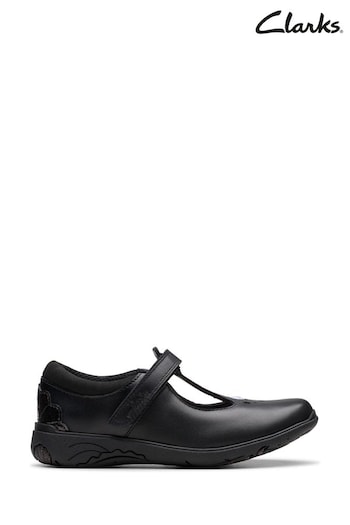 Clarks Black Leather Relda Gem K shoes preto (K84310) | £46