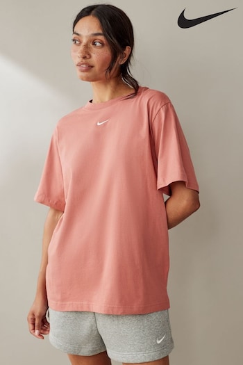 Nike Dark Pink Oversized Mini Swoosh Sportswear 100% Cotton T-Shirt (K84358) | £33