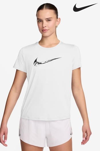 nike matt White One Swoosh Dri-FIT Short-Sleeve Graphic Running Top (K84417) | £38