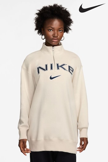 Nike Cream Phoenix Fleece Varsity Over-Oversized Logo Quarter-Zip Sweatshirt (K84505) | £65