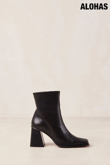 Alohas Black South Leather Ankle Boots with Block Heels (K84578) | £230