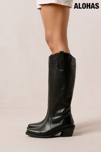 Alohas Black Mount Black Leather Cowboy Miu Boots (K84588) | £300