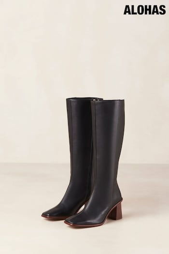 Alohas Black East Leather Sandals, Sliders & Flip Flops with Block Heels (K84589) | £300