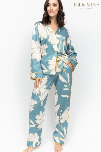 Fable and Eve Blue Floral Print Long Sleeve Pyjamas Set (K84594) | £85
