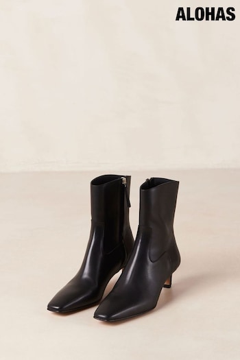 Alohas Black Nash Leather Kitten Heels Boots (K84595) | £230