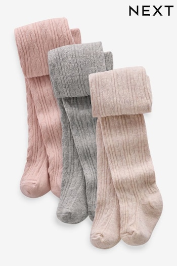 Pink/Grey cable Baby Tights 3 Pack (0mths-2yrs) (K84687) | £12