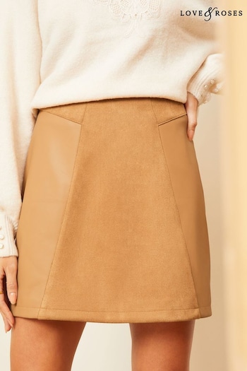 Love & Roses Tan Brown Faux Leather Mini Skirt (K84694) | £40