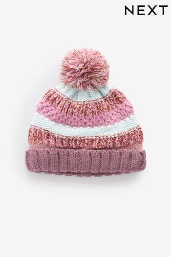 Pink Stripe HATS Pom Hat (0mths-2yrs) (K84737) | £6