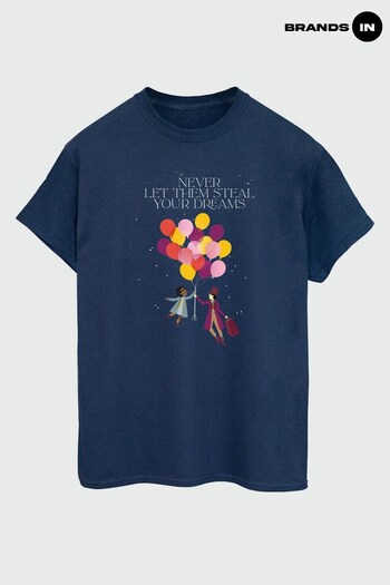 Brands In Navy Wonka Floating With Balloons Women Navy Boyfriend Fit T-Shirt (K85047) | £20
