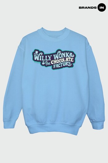 Brands In Blue Willy Wonka Logo Unisex Kids Light Blue Sweatshirt (K85055) | £23
