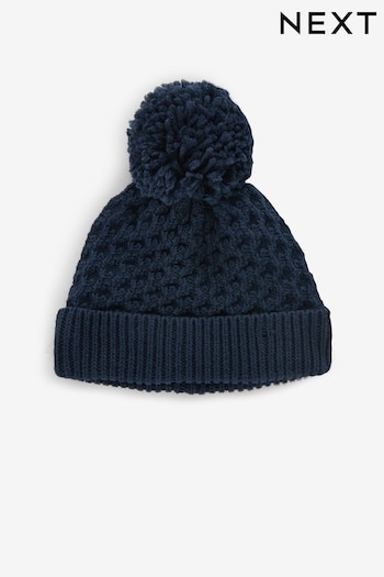 Navy Blue Baby Waffle Pom Hat (0mths-2yrs) (K85091) | £6